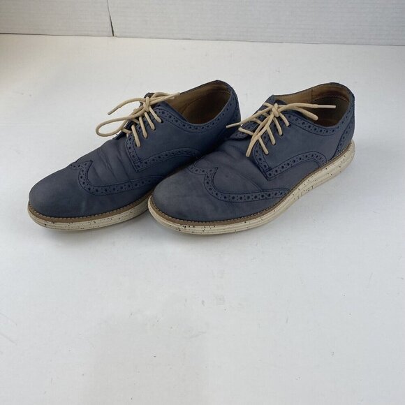 Cole Haan Lunargrand Suede Wingtip Oxford Shoes Blue Gray Men’s Size 9 Used - Picture 1 of 15